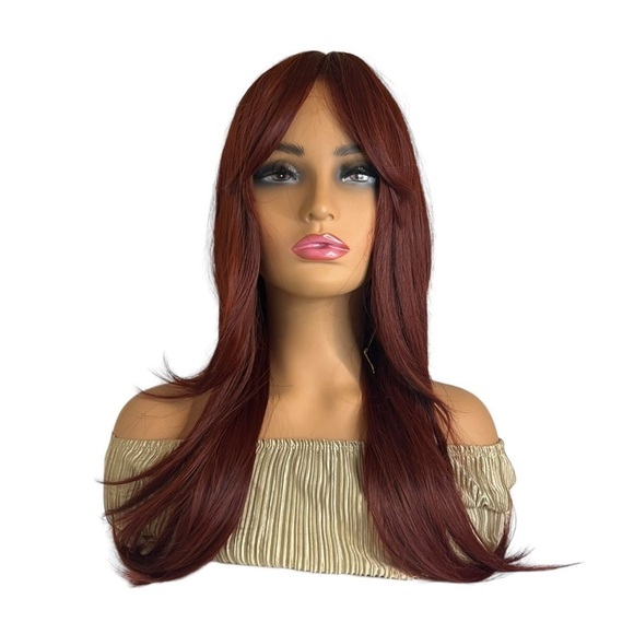 24 Inch Wine red Layered wig with curtain Bangs for daily use - Picture 5 of 7